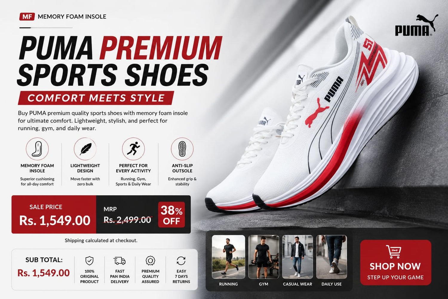 Puma Premium Sports Shoes: Where Comfort & Style Meet | Super Comfortable Running Shoes for Men