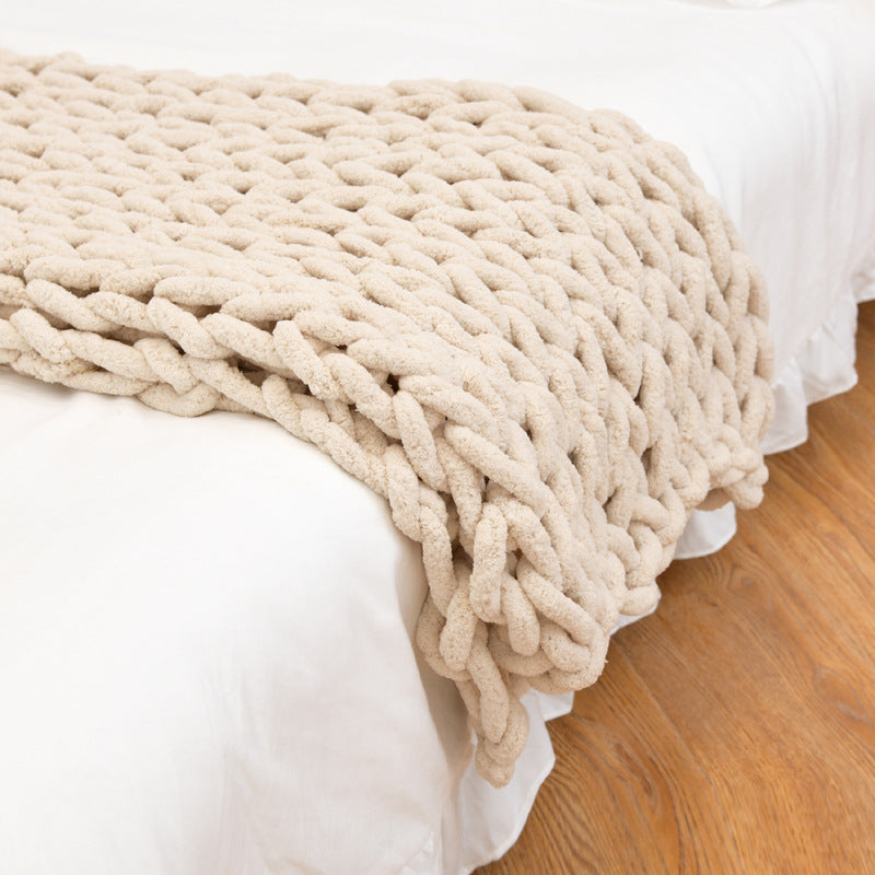 Handmade Coarse Yarn Knitted Chenille Blanket – Soft Sofa Cover & Bed Throw