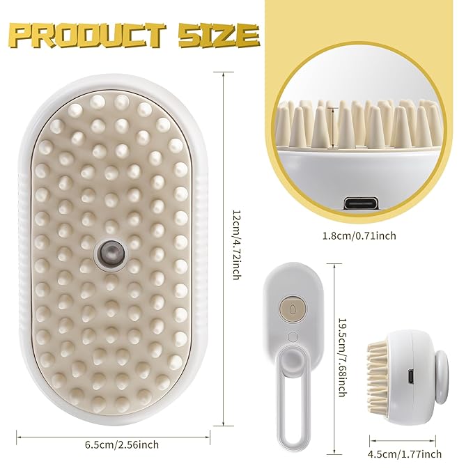 3-in-1 Steam Brush with Steamer - Suitable for Cats, Dogs and All Pets (White)