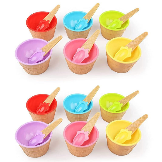 5321 Ice Cream Bowl Spoon Set Plastic Solid Colour Cream Cup Couple Bowl With Spoon. Ice Cream Spoon Bowl Set 12 Pc Set Of Ice Cream Bowl Spoon (Multi Color)