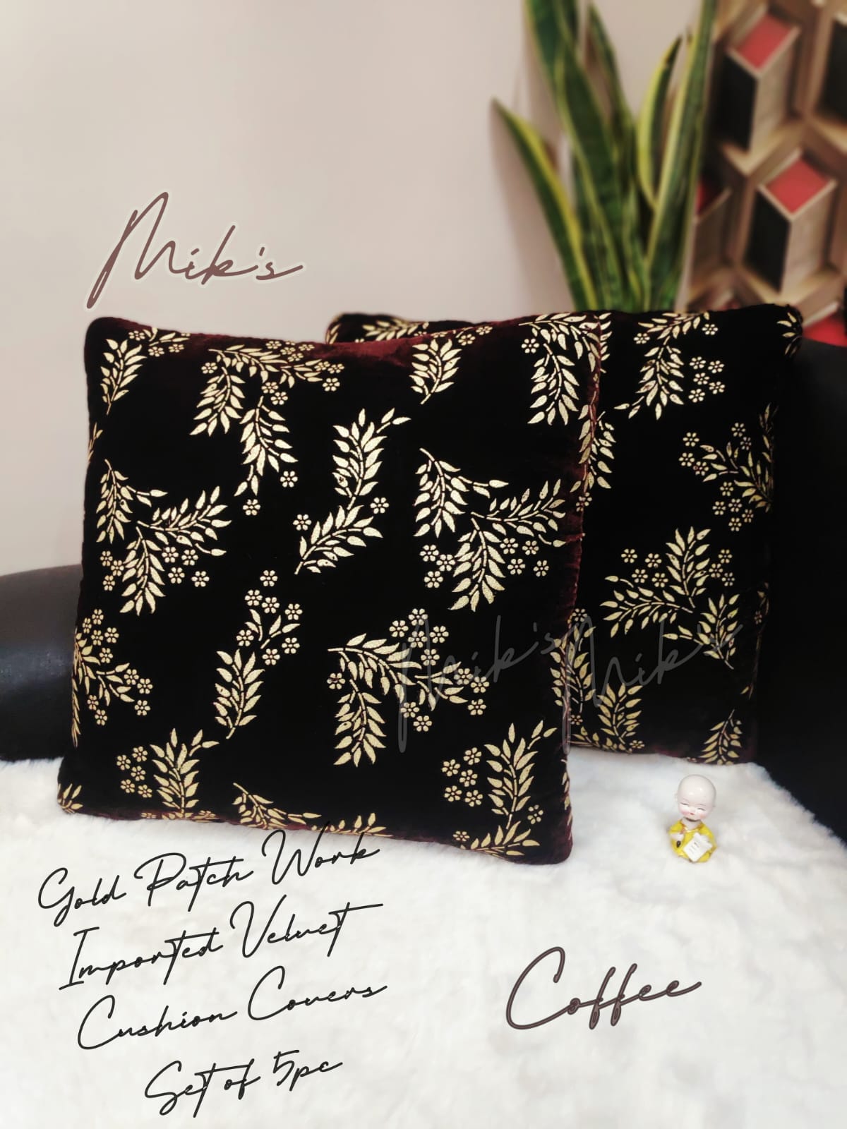 Mik’s Premium Imported Velvet Cushion Covers – Gold Patch Design (Set of 5)| ZR