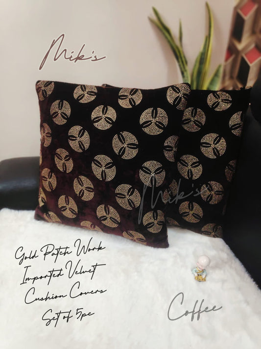 Mik’s Premium Imported Velvet Cushion Covers – Gold Patch Design (Set of 5)| ZR