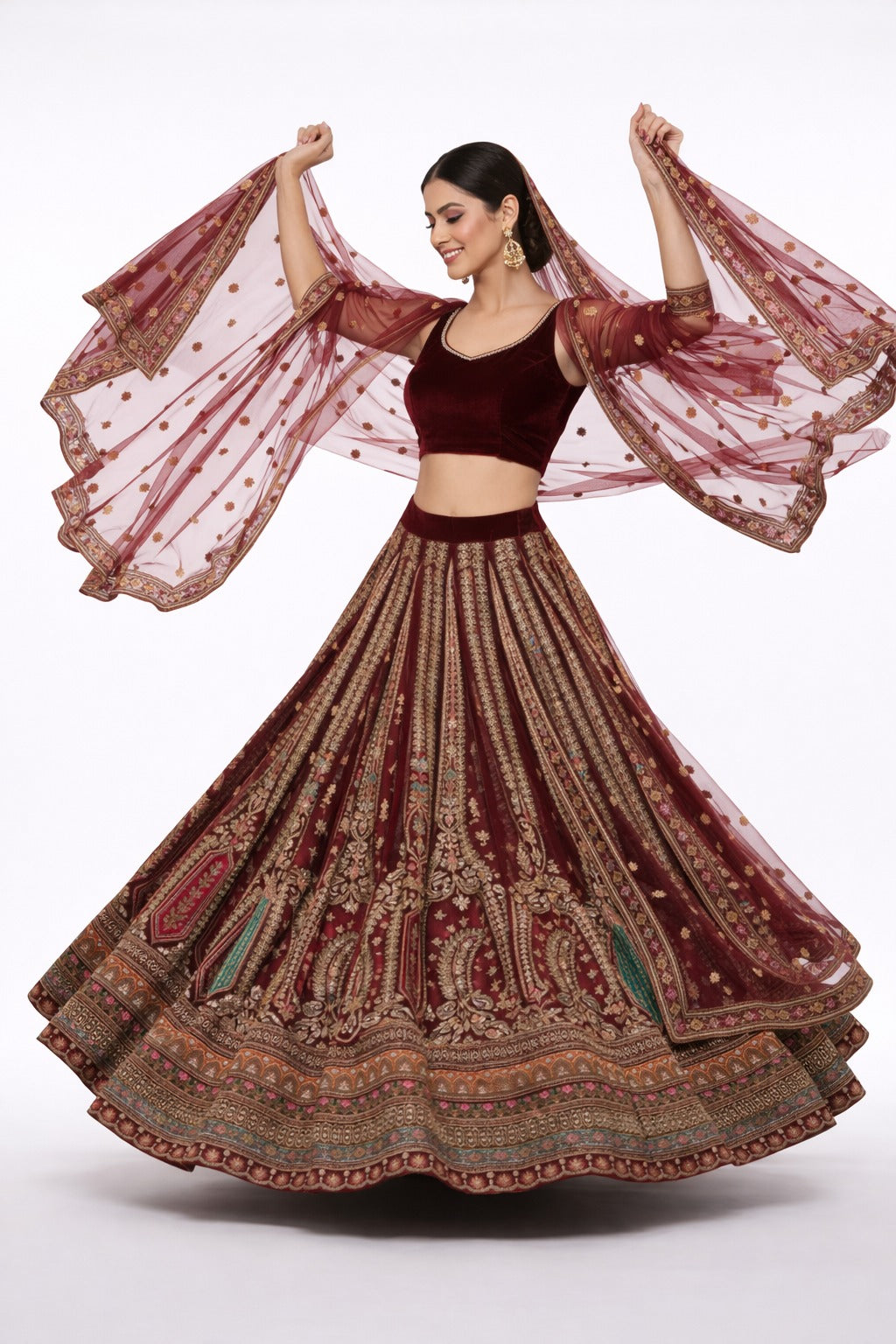 Rich Floral Embroidery Lehenga with Stone & Mirror Work – Luxury Festive Bridal Ensemble