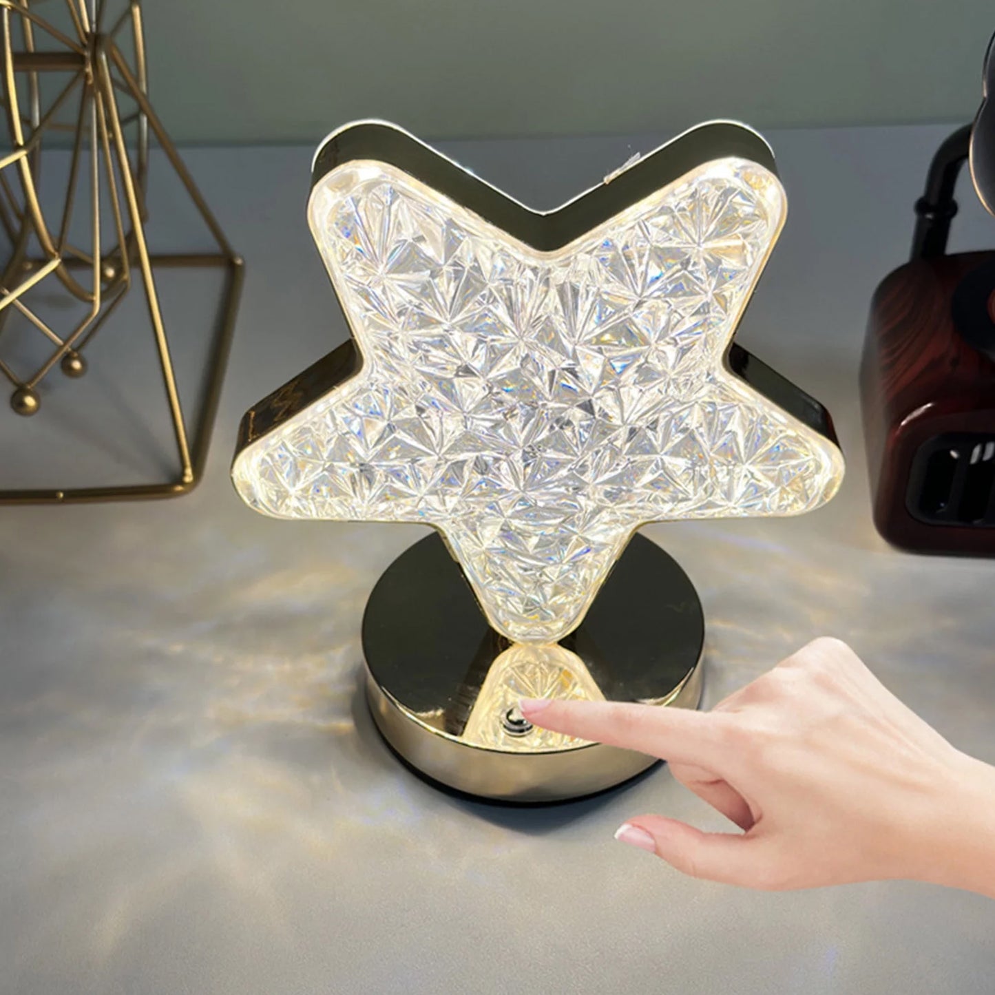 12571 Star Shape Crystal Diamond Lamp Cordless Luxury Lamp With Usb Rechargeable 3-way Dimmable Touch Control Decorative Nightstand Lamp For Bedroom Living Room Party Restaurant Decor (1 Pc )