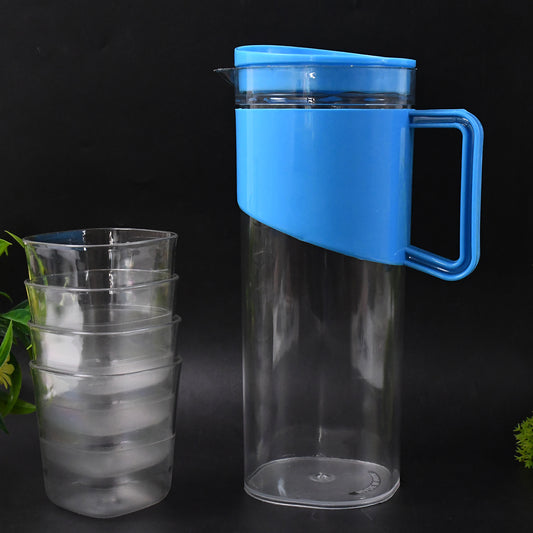 Transparent Stylish Premium Jug With Elegant Handle (2000 Ml Jug Approx 4 Pcs Plastic Glass)