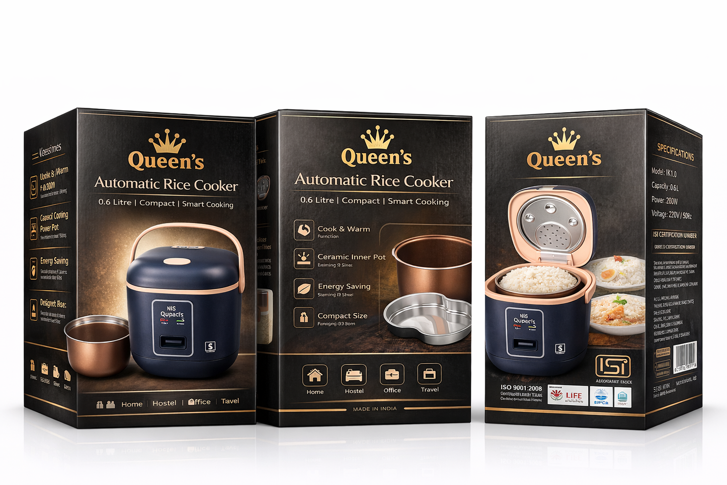 Queen’s Automatic Rice Cooker 0.6L – Compact Energy Saving Mini Cooker with Ceramic Coating Inner Pot | 200W | 220V | 1 Year Warranty