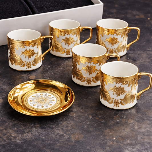 Queens Bone China Luxury Cup & Saucer Set – Gold Finish