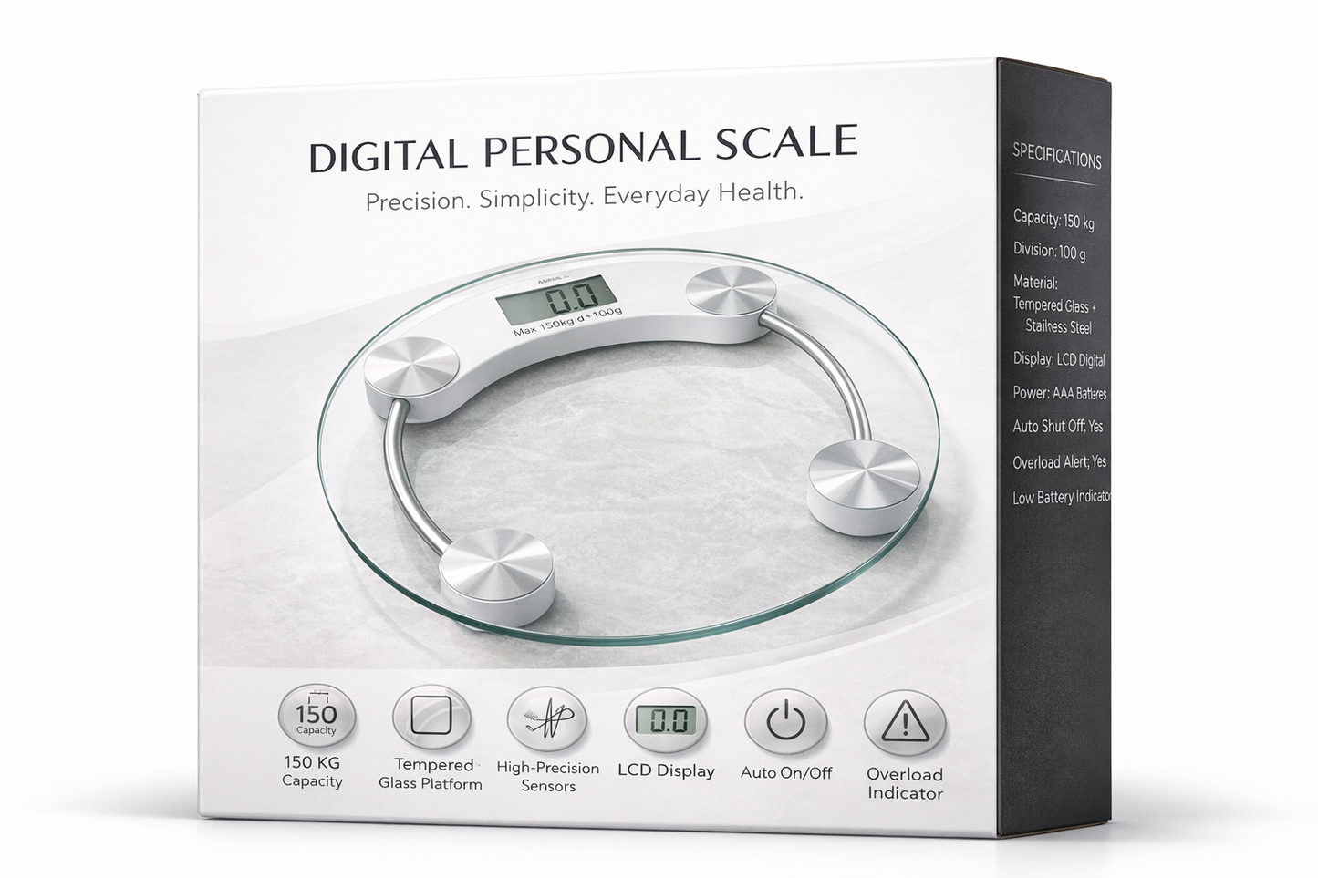 Digital Personal Scale 150KG – High Precision Tempered Glass Body Weight Machine for Home