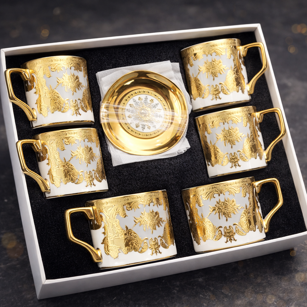 Queens Bone China Luxury Cup & Saucer Set – Gold Finish
