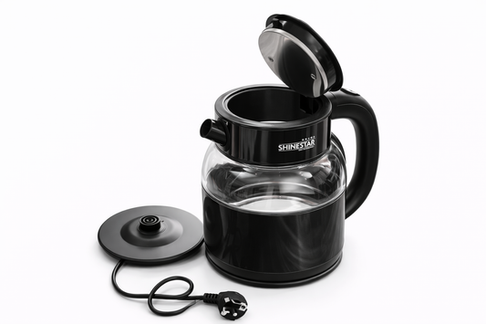 Shine Star Electric Glass Kettle 2.0L 1500W Fast Boiling Electric Tea Kettle with Glass Body Auto Cut Off 360° Cordless Base Premium Kitchen Kettle