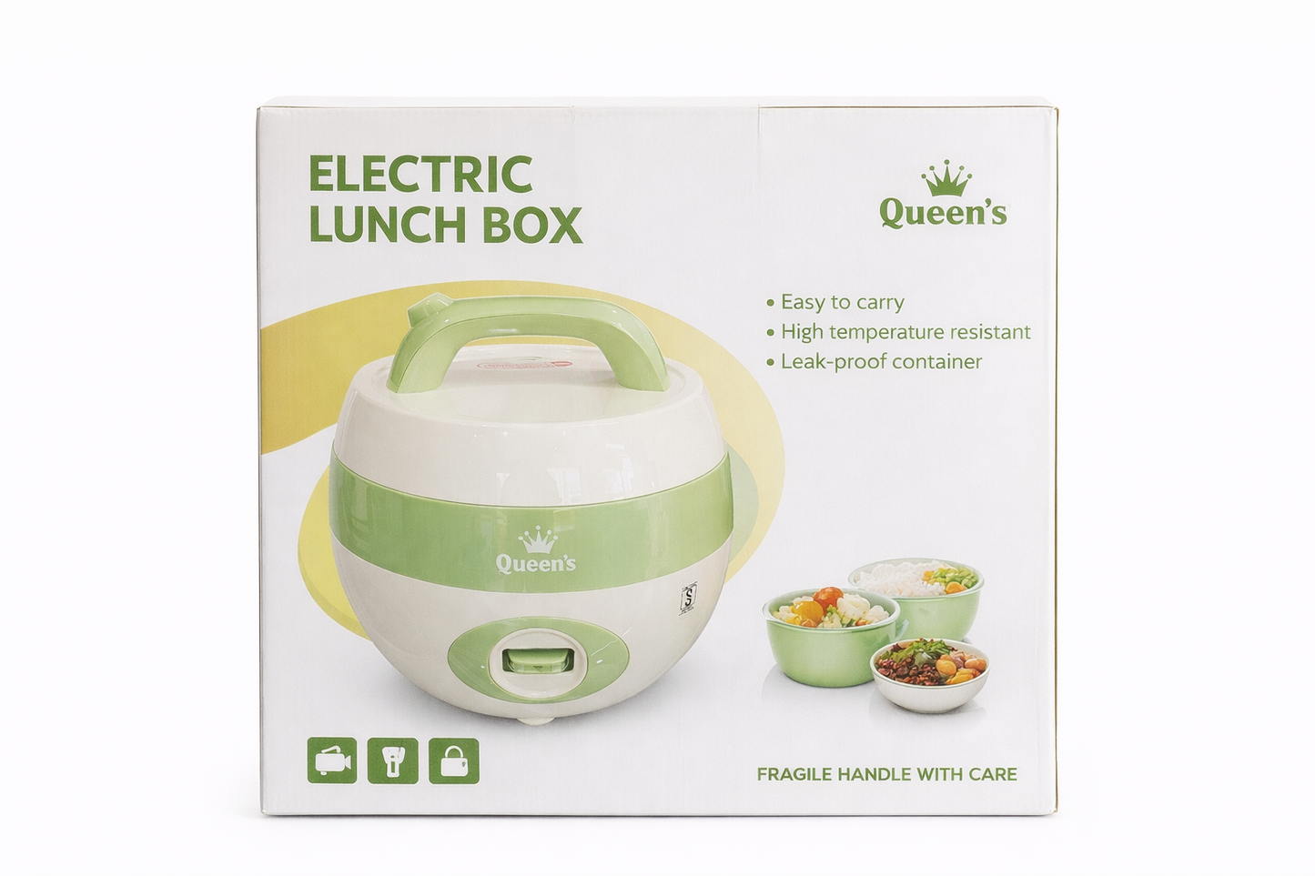 Queen’s Electric Lunch Cooker 1.5L Portable Food Warmer Electric Tiffin Box with Handle Fast Heating Compact Travel Cooker for Home Office