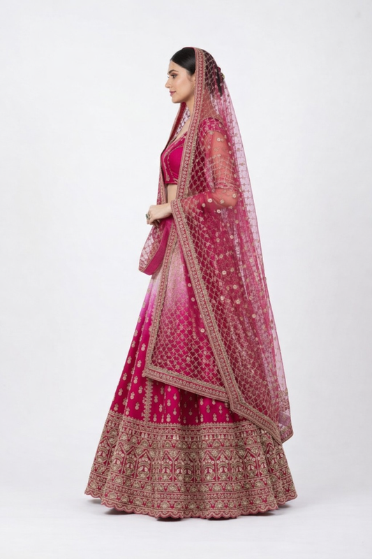 Hand Embroidered Zarkan Gold Zari Lehenga Set – Rani Pink | Regal Bridal Collection