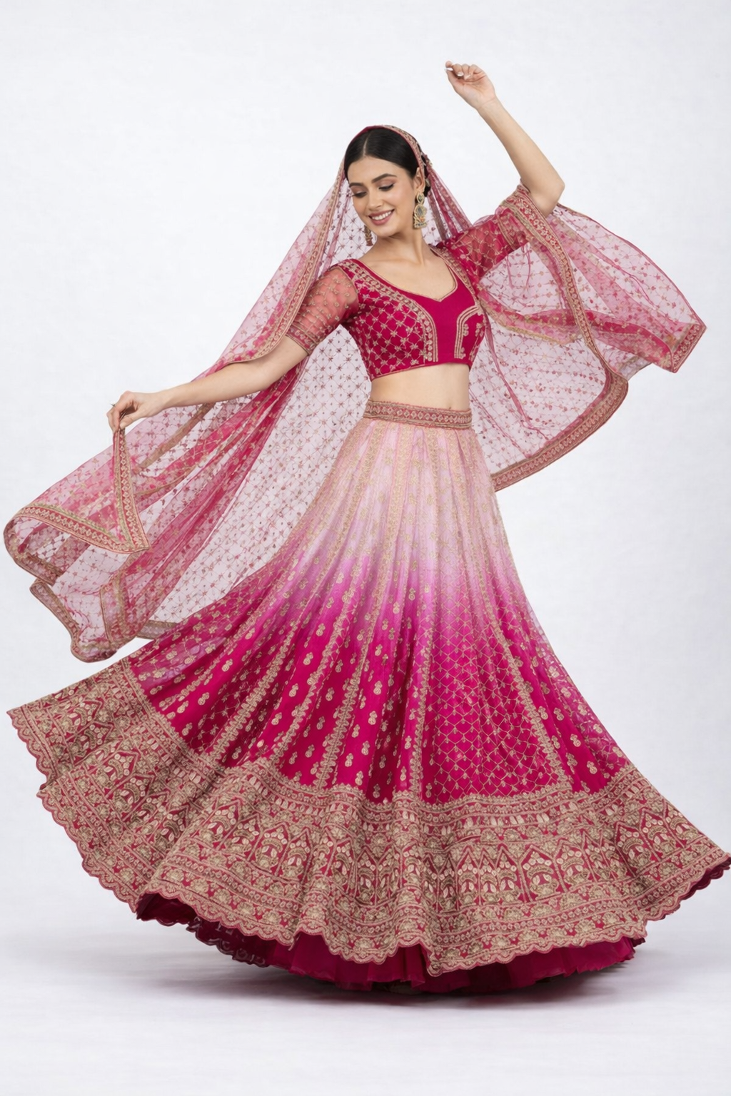 Hand Embroidered Zarkan Gold Zari Lehenga Set – Rani Pink | Regal Bridal Collection