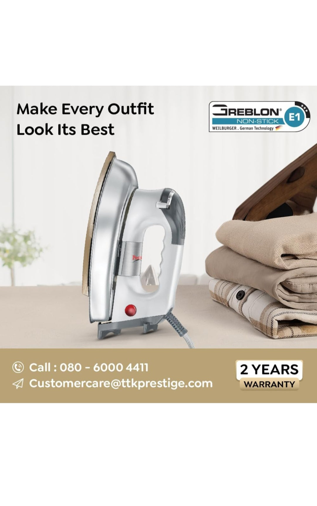 Heavyweight Dry Iron PDI 06 with Greblon Coated Soleplate | LED Indicator | 2-Year Warranty