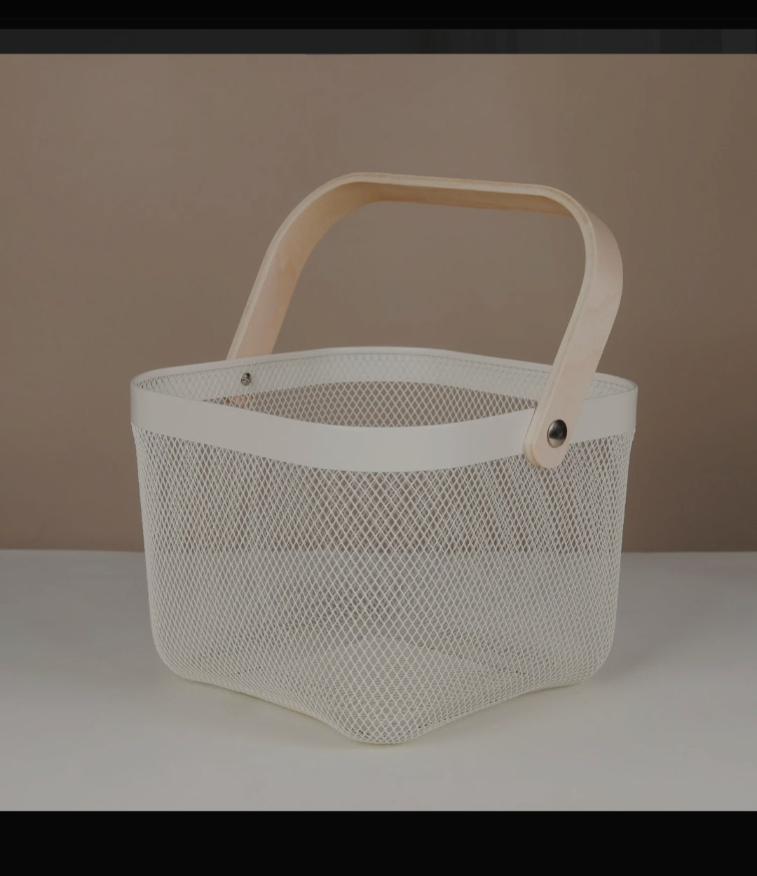 Elegant Wooden Handle Basket | Multipurpose Storage & Serving Basket | Durable Coated Body