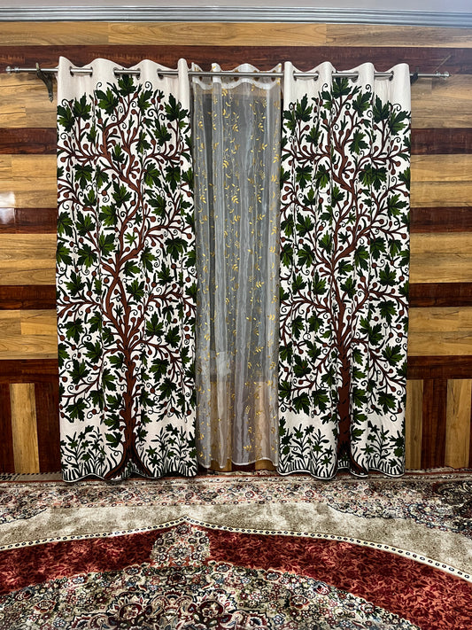 Green Jannat Chinar Tree Crewel Curtain