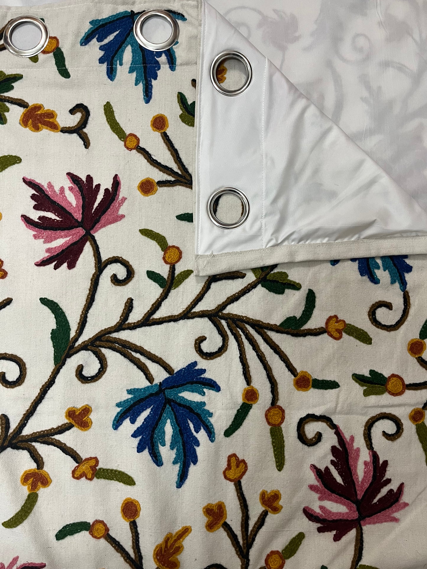 Blue Purple Leaf Handmade Crewel Curtain