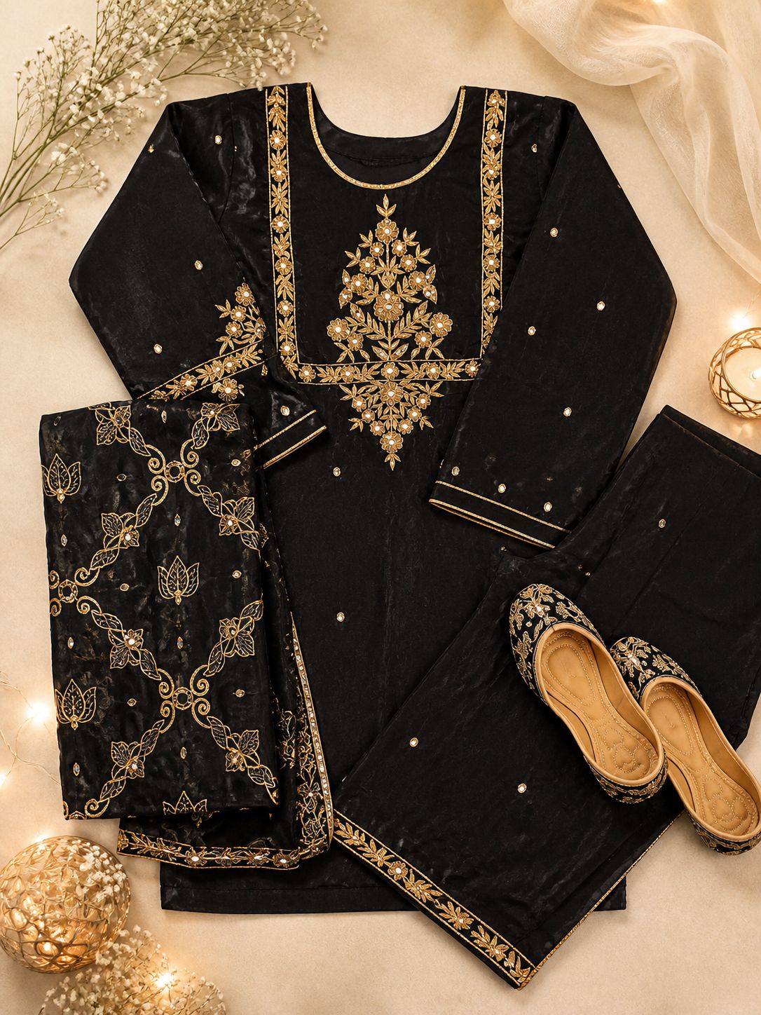 Black Hand Dabka Bridal Suit | Timeless Luxury Trousseau Wear