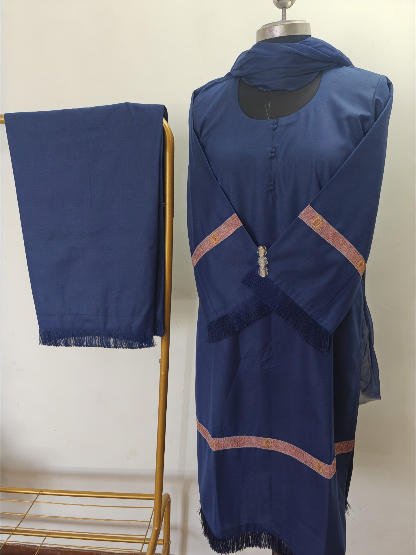 Premium Ruby Cotton 3-Piece Cord Set | Sozni Lace Work | Chiffon Dupatta | Elegant Ethnic Wear