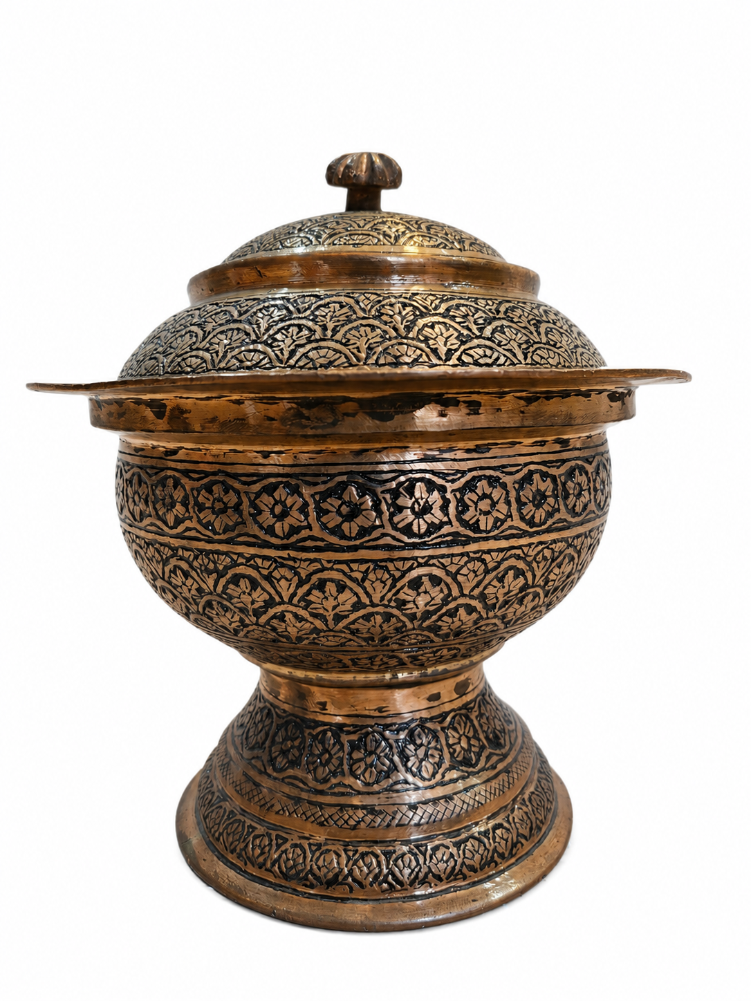 Nakchdaar copper traditional serving bowl with installed black ink called sawaad