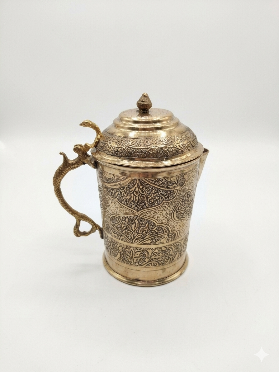 Nakchdaar copper jug with a beautiful design and installed speacial black ink called sawaad.