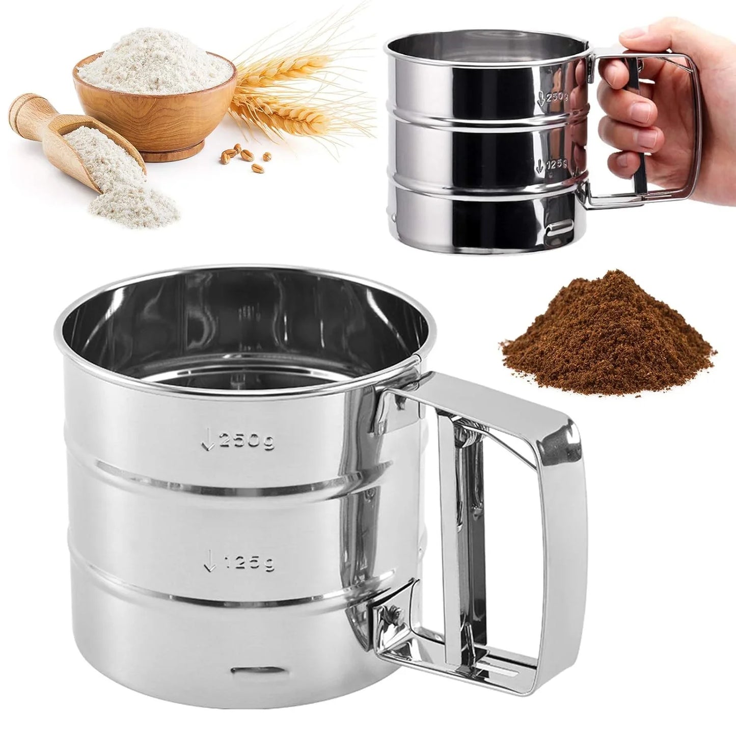 Steel Baking Filter Baking Flour Sifter Fine Mesh Manual Sifter With Easy Grip Handle