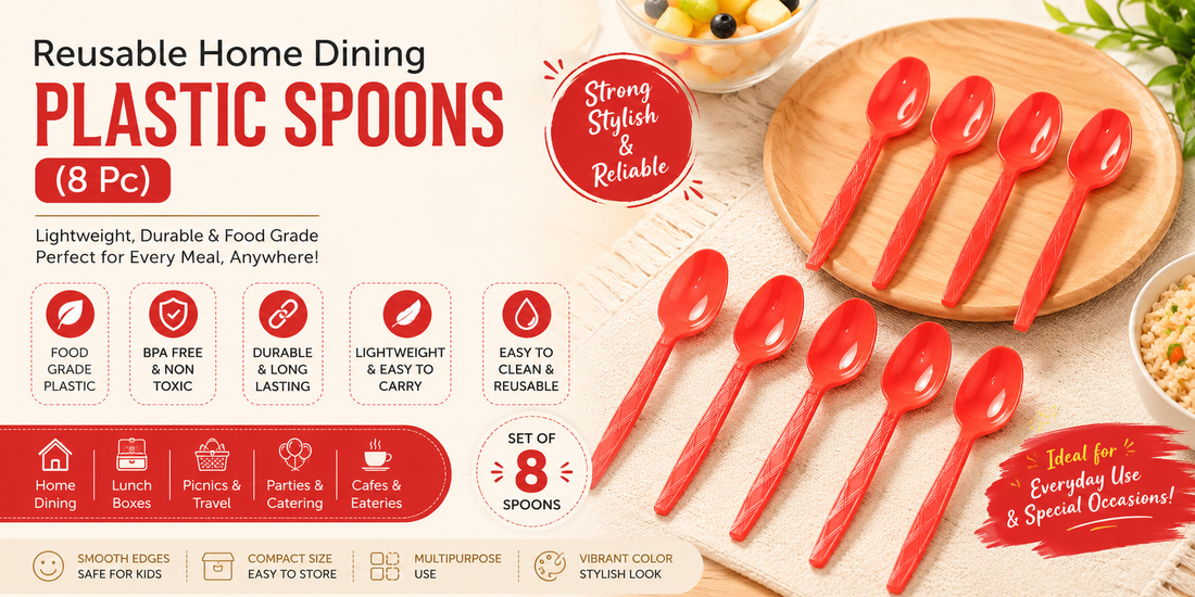 Reusable Home Dining Plastic Spoons Set of 8 | Food Grade