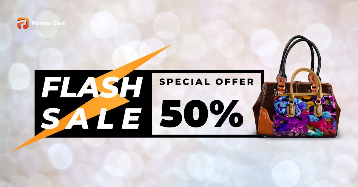 Flash sale 50% off on stylish handbags special offer banner