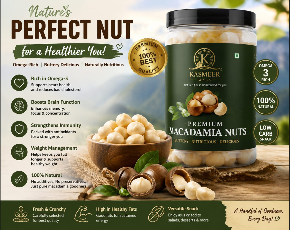 Dive into the World of Luxury Wellness with Kasmeer Wala Premium Macadamia Nuts 500g