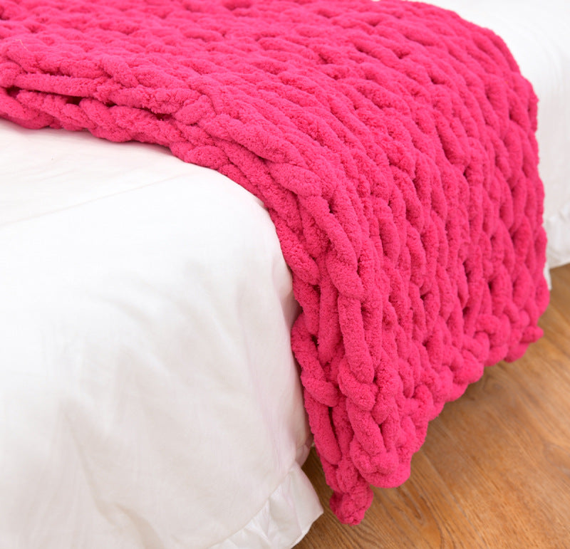 Handmade Coarse Yarn Knitted Chenille Blanket – Soft Sofa Cover & Bed Throw