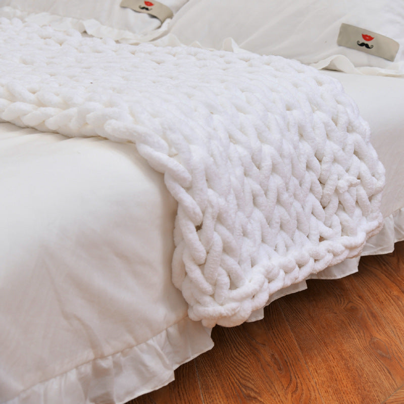 Handmade Coarse Yarn Knitted Chenille Blanket – Soft Sofa Cover & Bed Throw
