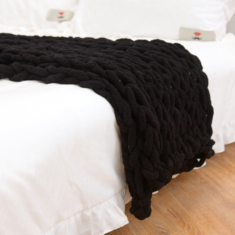 Handmade Coarse Yarn Knitted Chenille Blanket – Soft Sofa Cover & Bed Throw