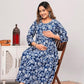 Anarkali Poly Crepe Printed Kurti for Women (Grey & Blue, M)