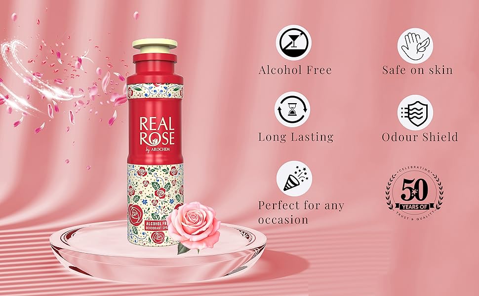 Real Rose Alcohol Free DeoDorant Spray 200ml (Pack of 3)