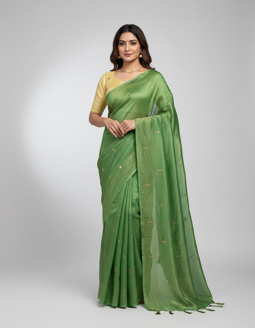 Bollywood Trending Fandy Satin Saree with Sequin Butti Work