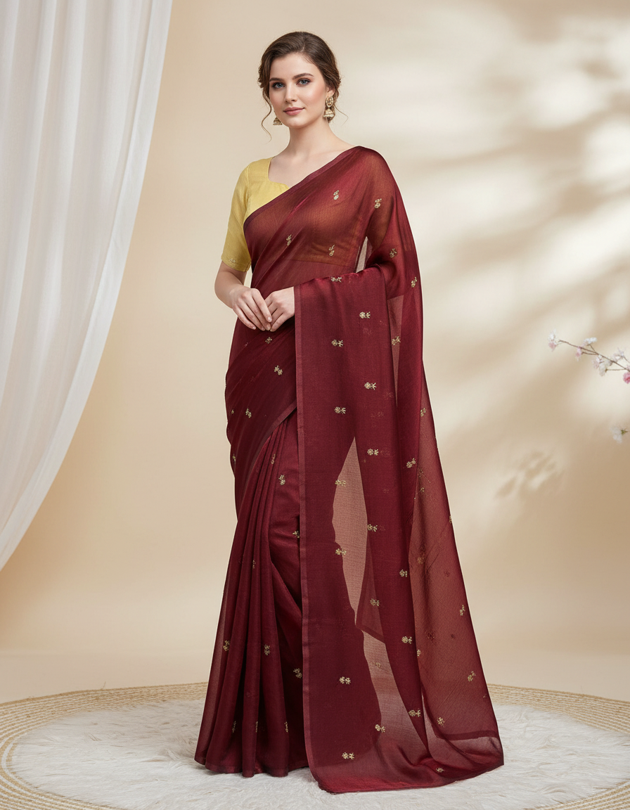 Bollywood Trending Fandy Satin Saree with Sequin Butti Work