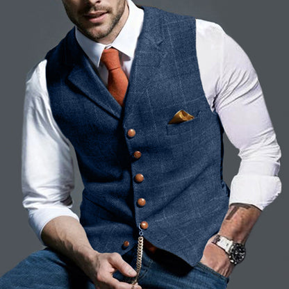 Gentleman Style Blue Waistcoat – Premium Formal Vest for Men with Vintage Buttons | Smart Casual & Party Wear