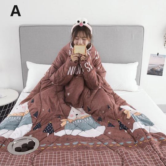Winter Lazy Quilt with Sleeves—Cozy All-in-One Blanket for Bed, TV & Travel