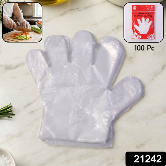 Disposable Transparent Plastic Gloves (100 Piece Pack)