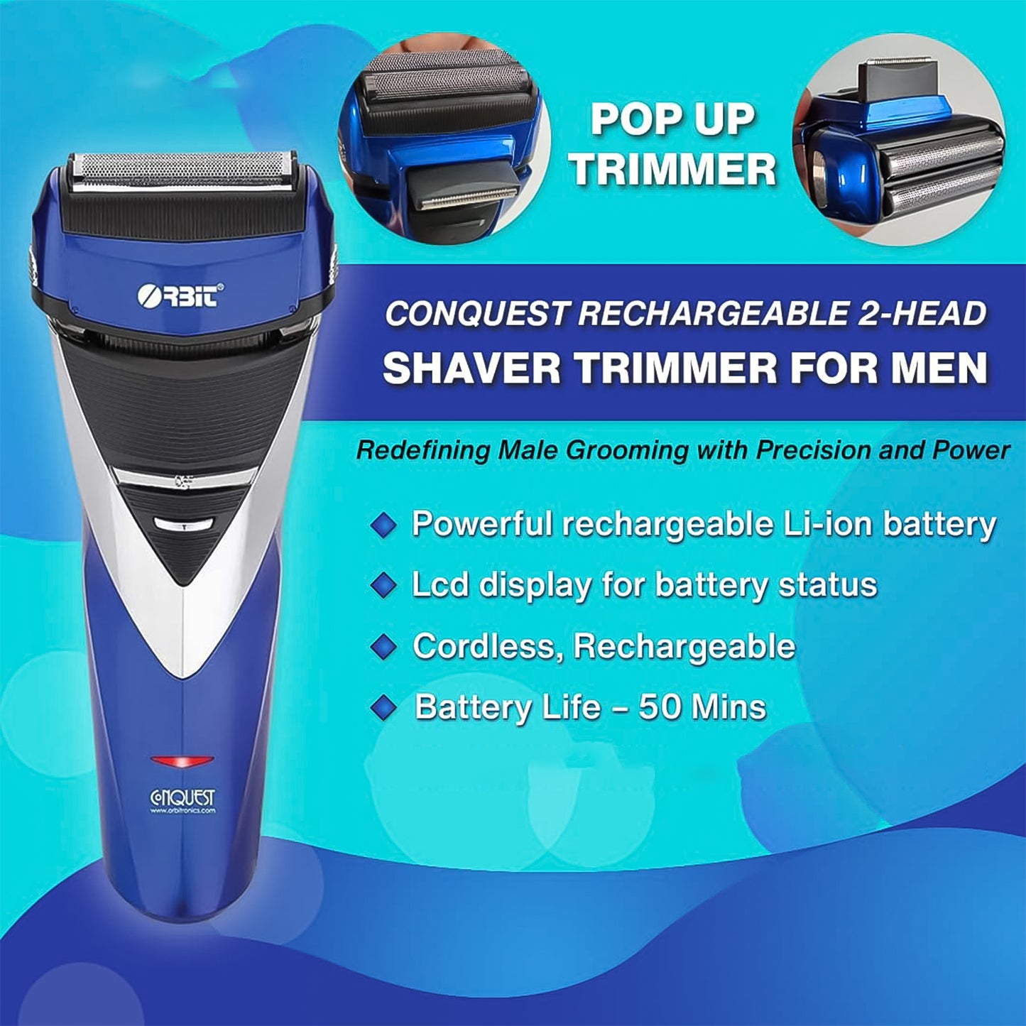 Orbit Rechargeable Electric Foil Shaver 2 Head Shaver With Pop Up Trimmer (1 Pc)
