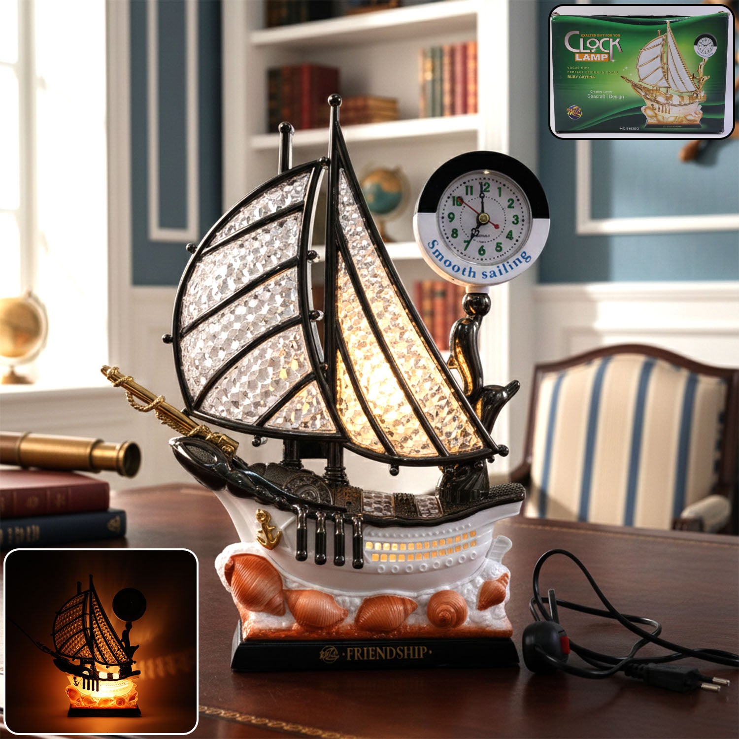 Decorative Ship Shape Clock Lamp (1 Pc)