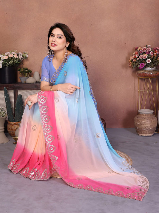 Netra Fashion A94 Heavy Georgette Silk Embroidered Saree with Blouse (SCG)