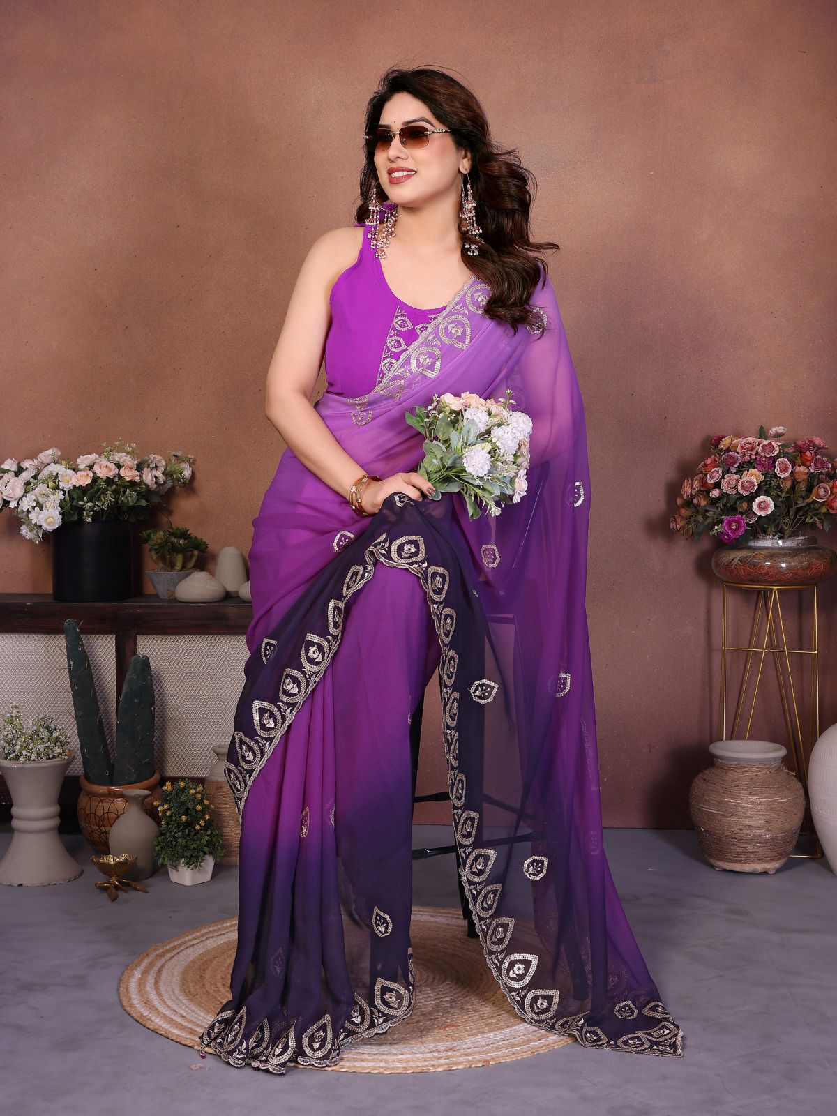 Netra Fashion A94 Heavy Georgette Silk Embroidered Saree with Blouse (SCG)
