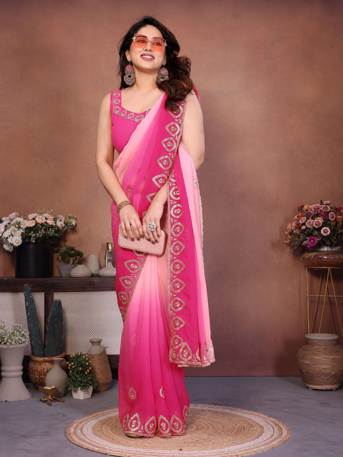 Netra Fashion A94 Heavy Georgette Silk Embroidered Saree with Blouse (SCG)