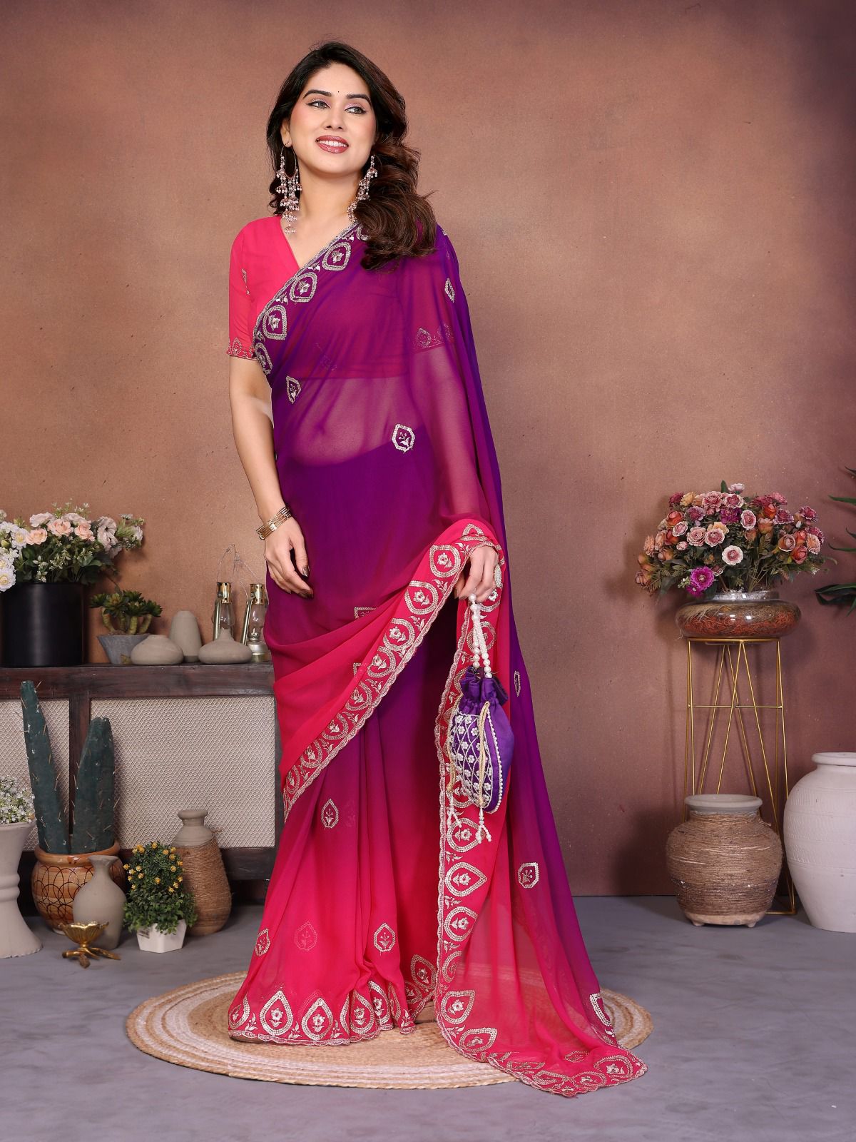 Netra Fashion A94 Heavy Georgette Silk Embroidered Saree with Blouse (SCG)