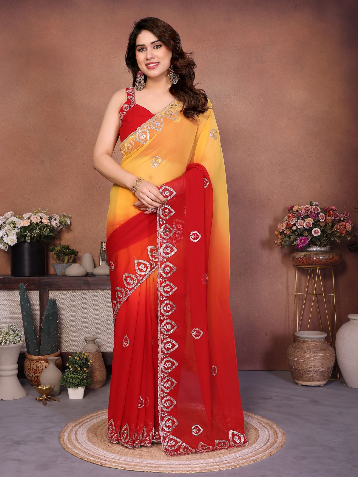 Netra Fashion A94 Heavy Georgette Silk Embroidered Saree with Blouse (SCG)