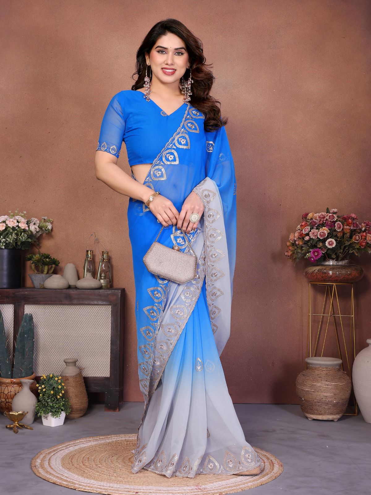 Netra Fashion A94 Heavy Georgette Silk Embroidered Saree with Blouse (SCG)