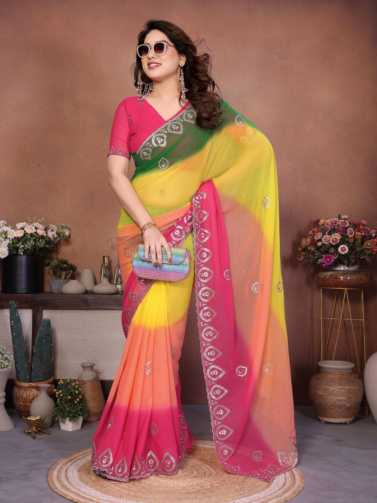 Netra Fashion A94 Heavy Georgette Silk Embroidered Saree with Blouse (SCG)