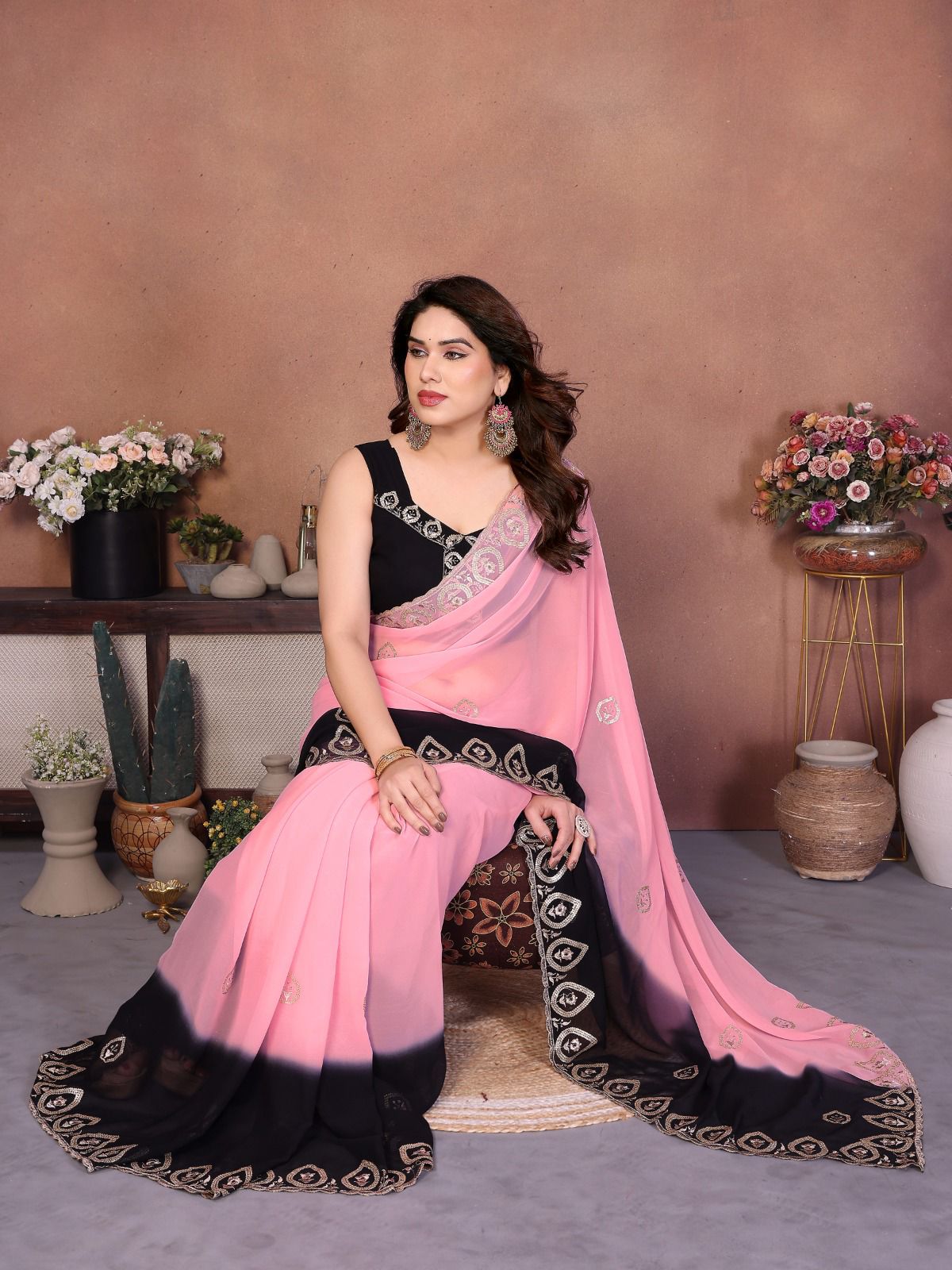 Netra Fashion A94 Heavy Georgette Silk Embroidered Saree with Blouse (SCG)