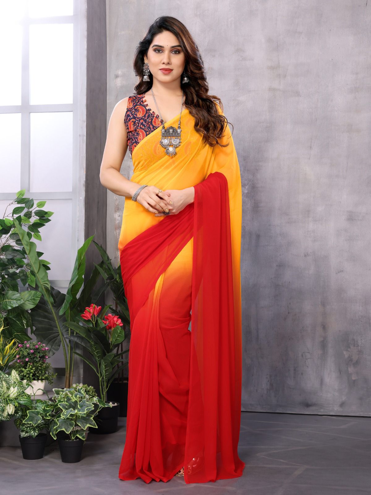 Netra Fashion Georgette Silk Printed Ready-to-Wear Saree with Lace Border (SCG)